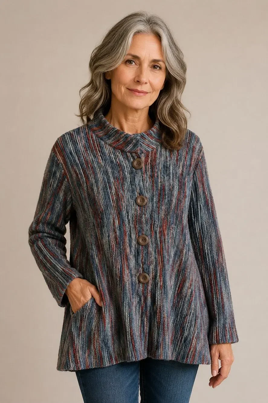 Coldwater Creek Textured Knit Jacket Cardigan Petite Large Blue Red Button Front